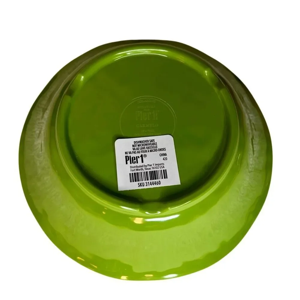 NWT Pier 1 Carmelo Melamine Green & Orange Crackle Set of 2 Bowls
